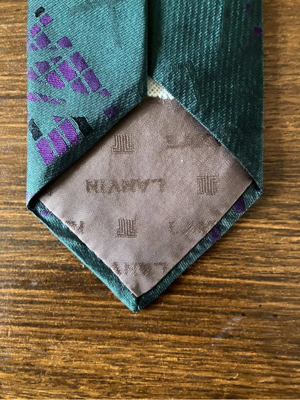 Vintage Lanvin Teal Tie with Tuquoise Geometric Pattern - Picture 5 of 5